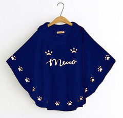 Meow Printed Hodded Poncho