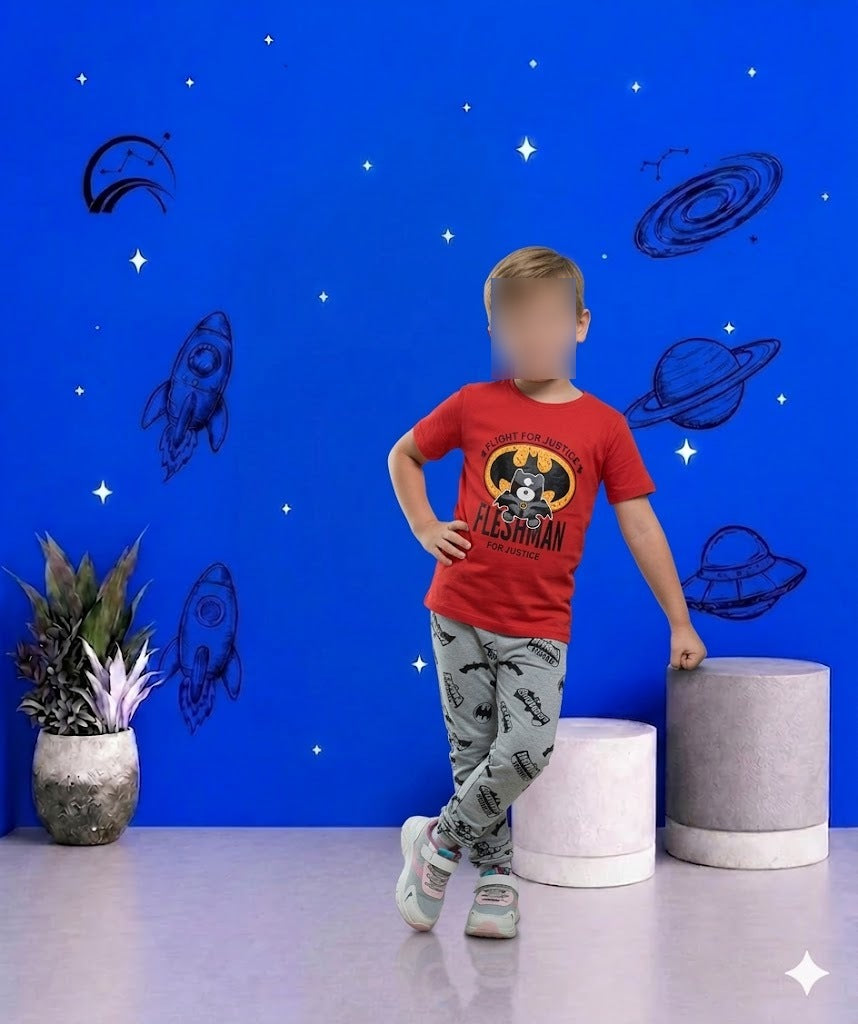 Red Bat Man Printed kids Night Suit
