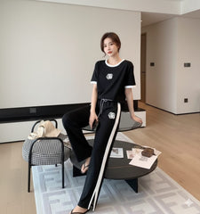 White & Black Contrast Printed Tracksuit
